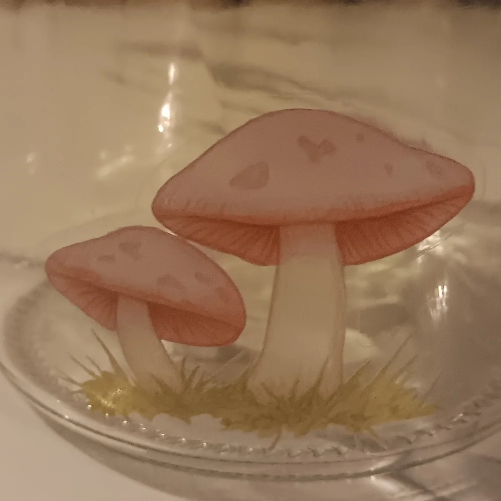 Glass Accent Jar with Mushroom Design Country Cottagecore Fairycore